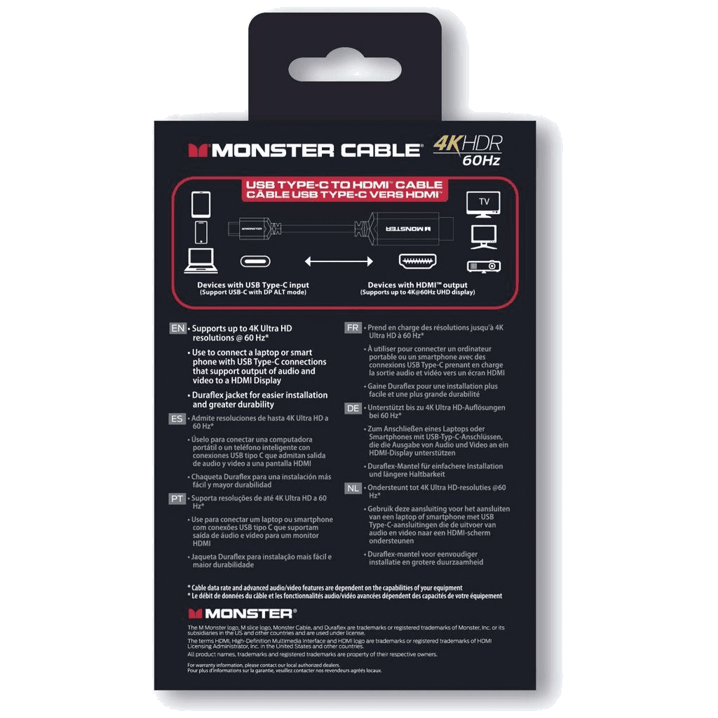 MONSTER CABLE TYPE C VERS HDMI 4K 2M - Couleur Standard